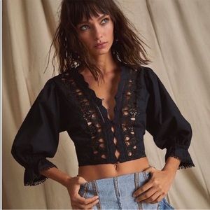 Free People Louella puff sleeve crop XS